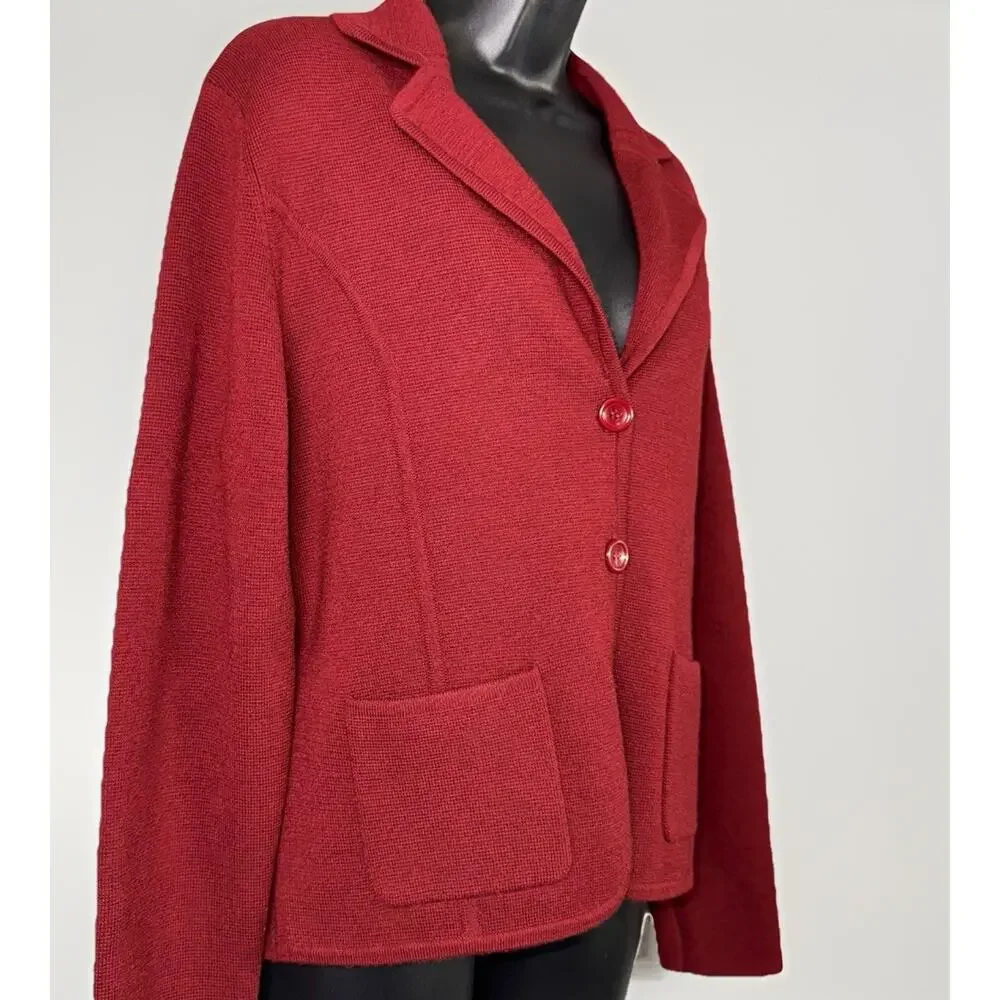 Valerie Stevens‎ Medium Red Blazer Sweater Coatigan Merino Wool Cardigan Pocket